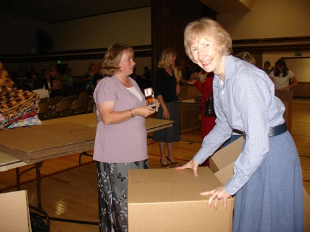 The Boulder Colorado Stake Relief Society made 215 quilts from mid-July through mid-September. On Sept. 27, 2008, Arlene Hill (right) and Holly Scholes helped pack quilts into boxes bound for the LDS Humanitarian Center in Salt Lake City to be used by disaster victims.