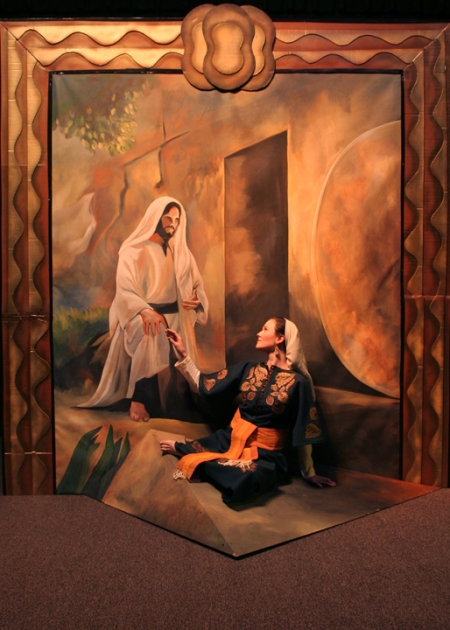 “Mary at the Tomb” background was painted by Jake Pinello, and Michelle Hill portrayed Mary Magdalene in this living picture. It was first used in the 2010 Boulder Colorado Stake Women’s Conference and will be used in the Stake’s 40th Anniversary celebration, “Savior, Redeemer - Legacies of Discipleship,” an Evening of Beauty and Inspiration,” on Nov. 2, 2013, at 701 W. South Boulder Road, Louisville, Colo. Angie Branch directed both events. 
